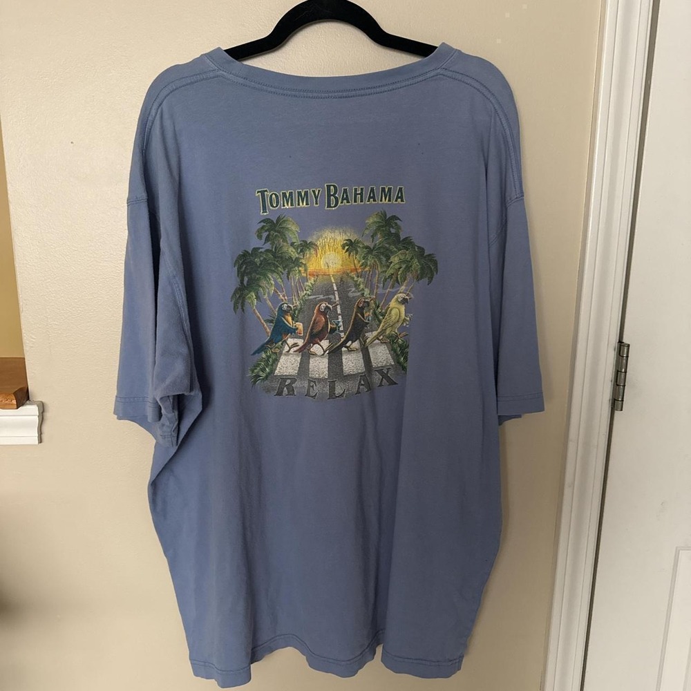 Tommy Bahama Vintage 1980s Beatles Parrots Abbey Road Graphic Tee Blue XXL